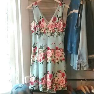 Jessica Simpson Mint Floral V-Neck Fit & Flare Dress